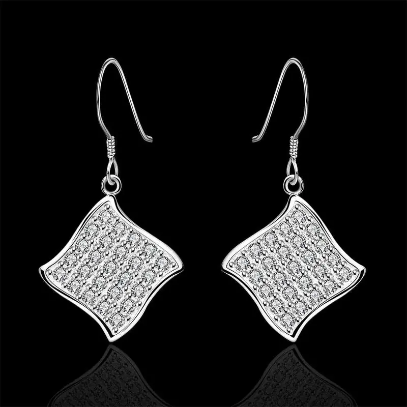 Silver Plated Earing Silver Plated Jewelry Square Leaf Earring 573 2