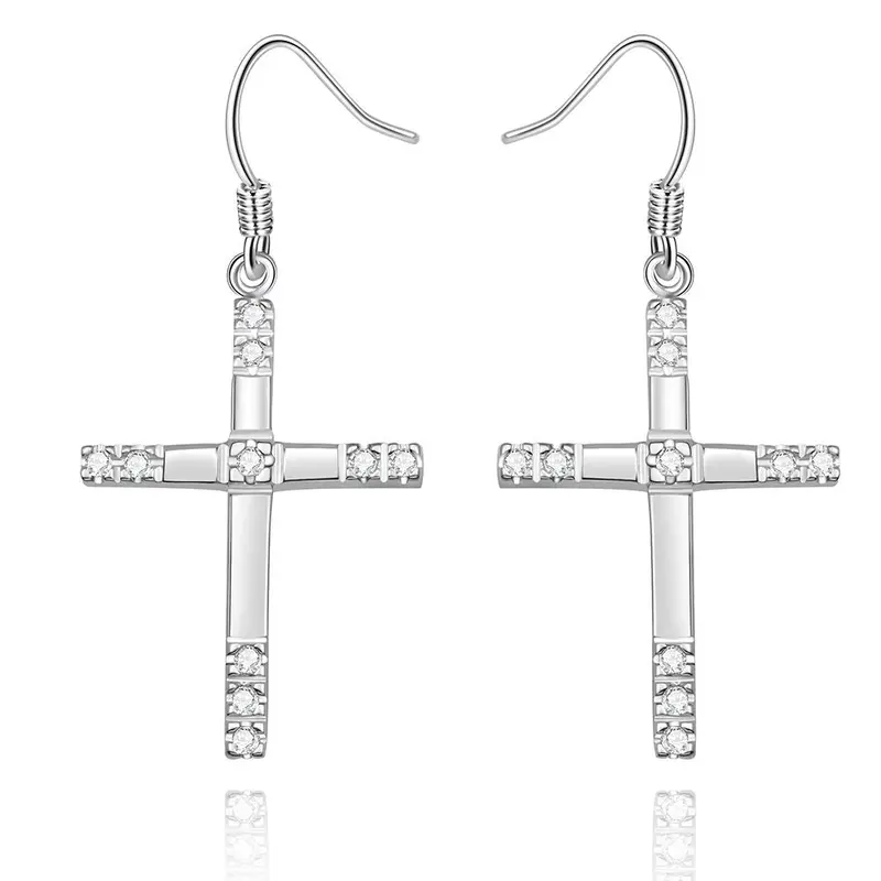 Silver Plated Earing Silver Plated Jewelry Stone Cross Earring 518 1