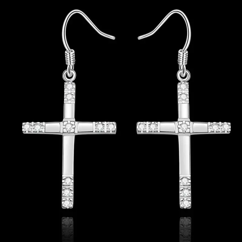 Silver Plated Earing Silver Plated Jewelry Stone Cross Earring 518 2