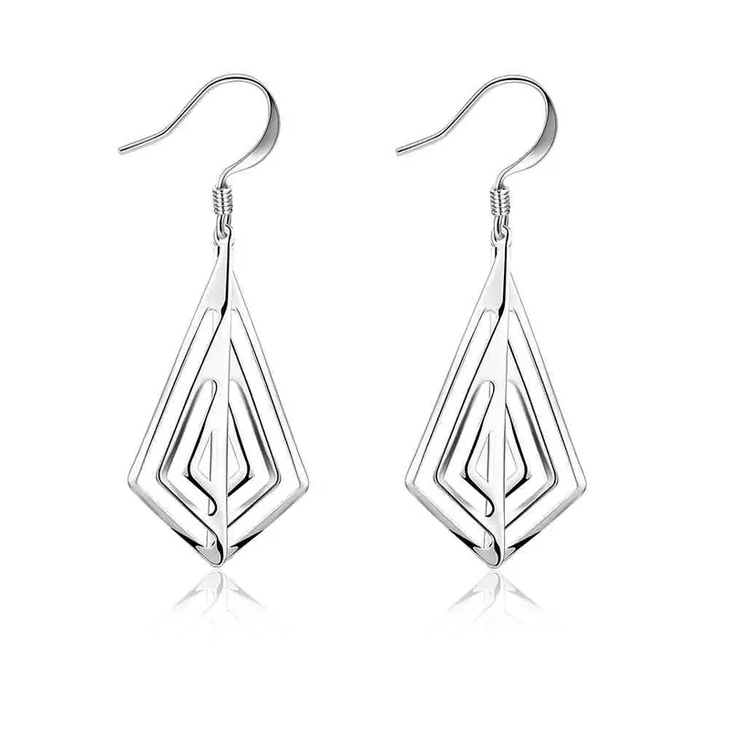Silver Plated Earing Smooth Rhombus Shaped Drop Earring Silver Plated Earrings 241 1