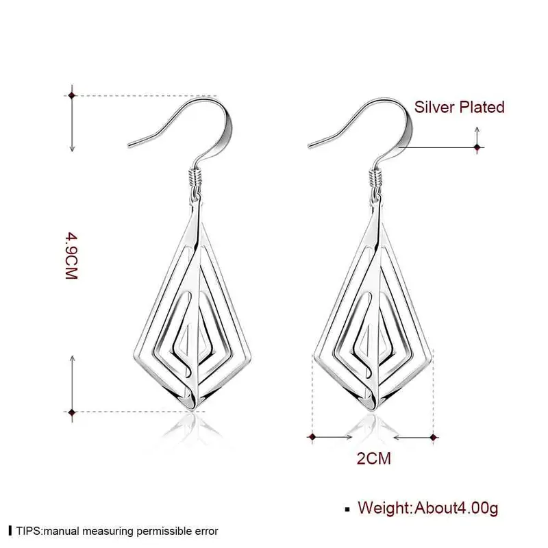 Silver Plated Earing Smooth Rhombus Shaped Drop Earring Silver Plated Earrings 241 2