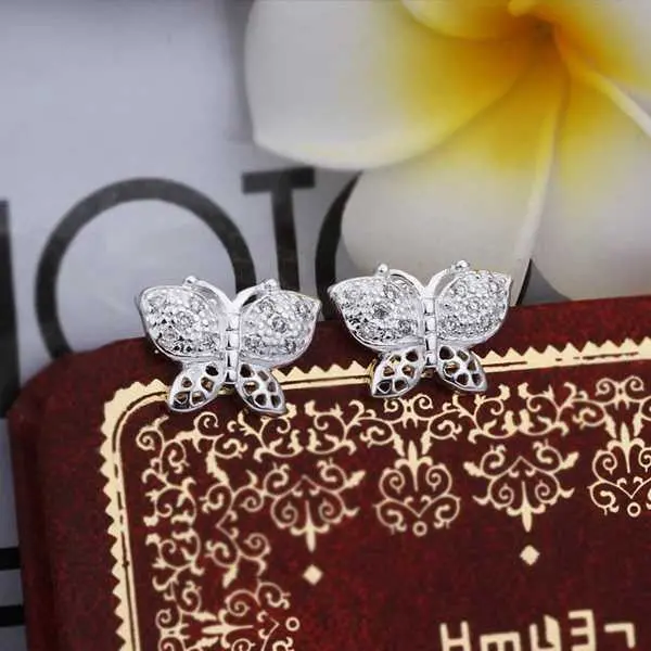 Silver Plated Earing Sterling Silver Jewelry Butterfly With Stone Stud Earrings 369 1