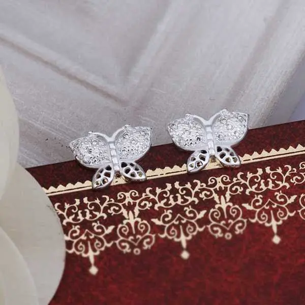 Silver Plated Earing Sterling Silver Jewelry Butterfly With Stone Stud Earrings 369 2