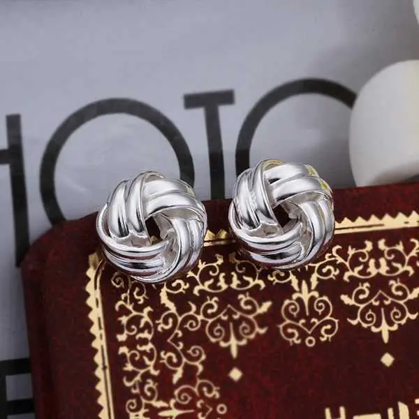 Silver Plated Earing Sterling Silver Jewelry Button-Shaped Stud Earrings 377 1