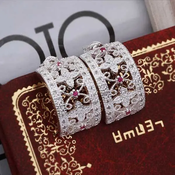 Silver Plated Earing Sterling Silver Jewelry Cute Inlaid Stone Stud Earrings 365 1