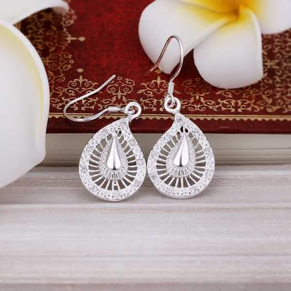 Silver Plated Earing Sterling Silver Jewelry Inlaid Stone Drop Earrings 381 2