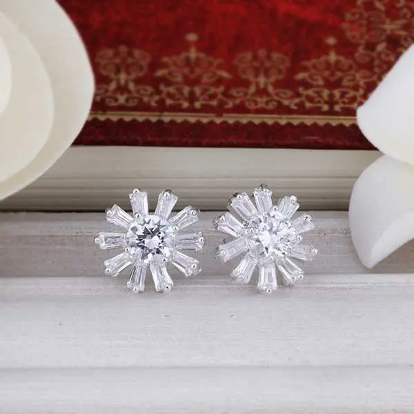 Silver Plated Earing Sterling Silver Jewelry Inlaid Stone Fireworks Stud Earrings 357 1