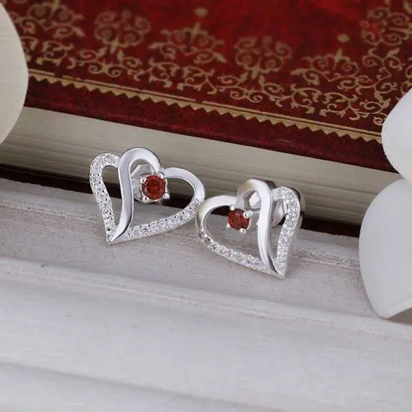 Silver Plated Earing Sterling Silver Jewelry Inlaid Stone Heart Stud Earrings 371 2