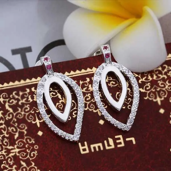 Silver Plated Earing Sterling Silver Jewelry Inlaid Stone Stud Earrings 373 1