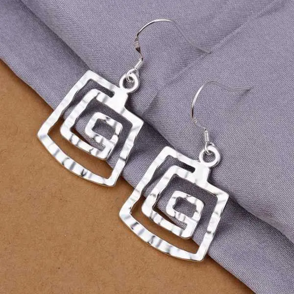 Silver Plated Earing Sterling Silver Jewelry Square Thread Drop Earrings 344 1