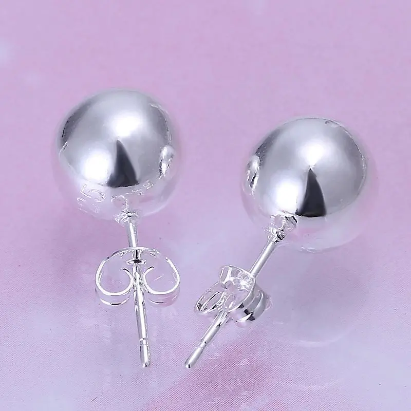 Silver Plated Earings 1 Mm Bead Stud Orecchini Gift For Her 2