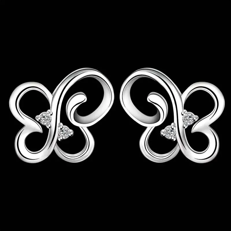 Silver Plated Earings Butterfly Stud Pendientes Personalized 62 2
