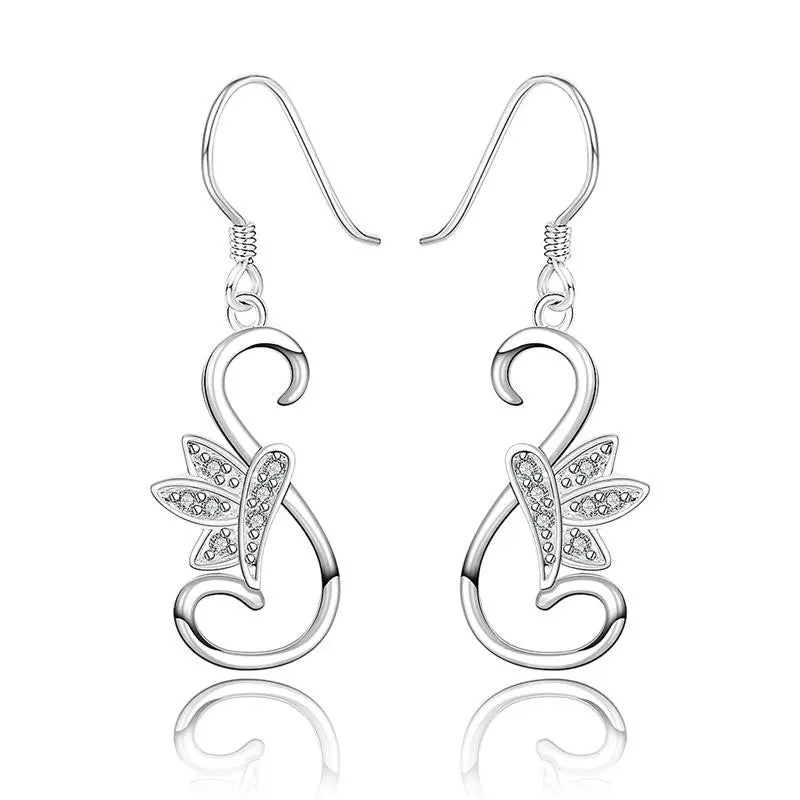 Silver Plated Earings Butterfly White Star Stud Brincos Elegant 243 3