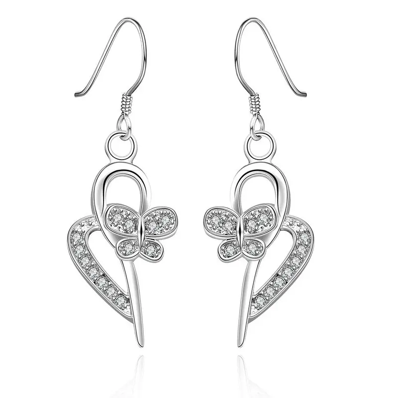 Silver Plated Earings Butterfly White Star Stud Brincos Elegant 243 4