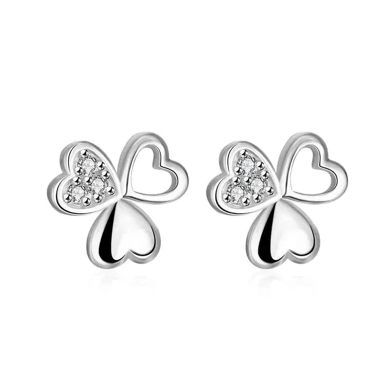 Silver Plated Earings Cute Zircon Heart Stud Orecchini Elegant 1
