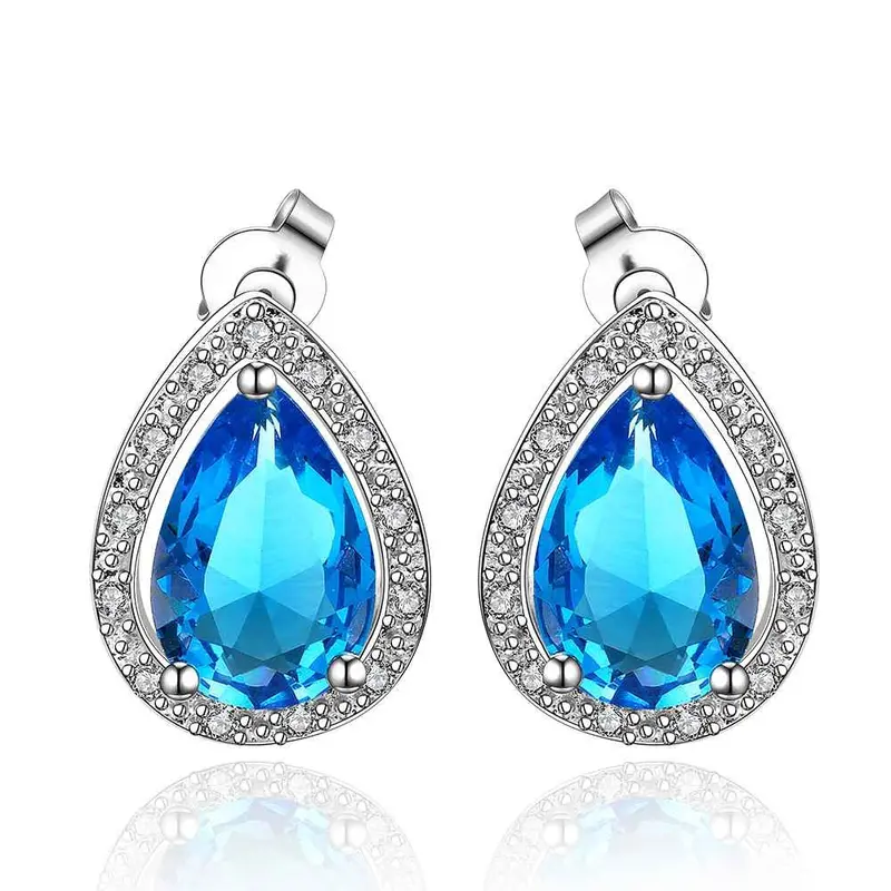 Silver Plated Earings Deep Violetta Heart Stud Brincos 182 5