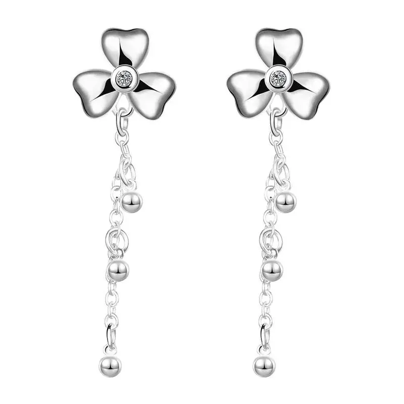 Silver Plated Earings Jewelry Clover Flower Stud Pendientes To Us Bear Joias 19 1