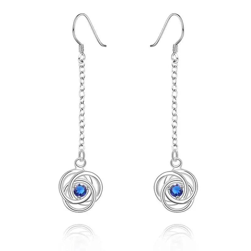 Silver Plated Earings Jewelry Flower Blue Drip Drop Pendientes Bear Bone 1