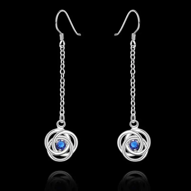 Silver Plated Earings Jewelry Flower Blue Drip Drop Pendientes Bear Bone 2