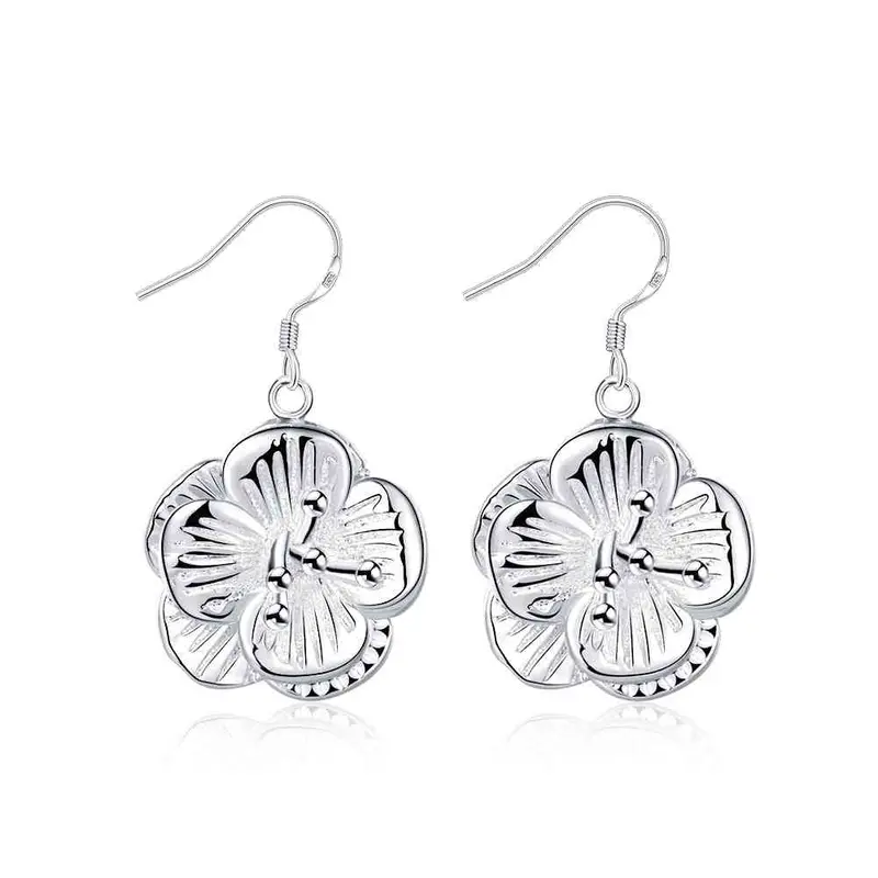 Silver Plated Earings Jewelry Flower Drop Pendientes 681 1