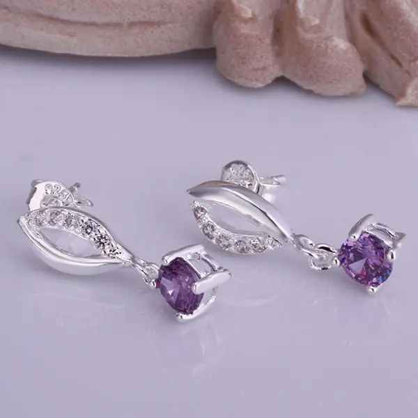 Silver Plated Earings Jewelry Mouth Purple Stone Stud Ear Cuff Margarida 1