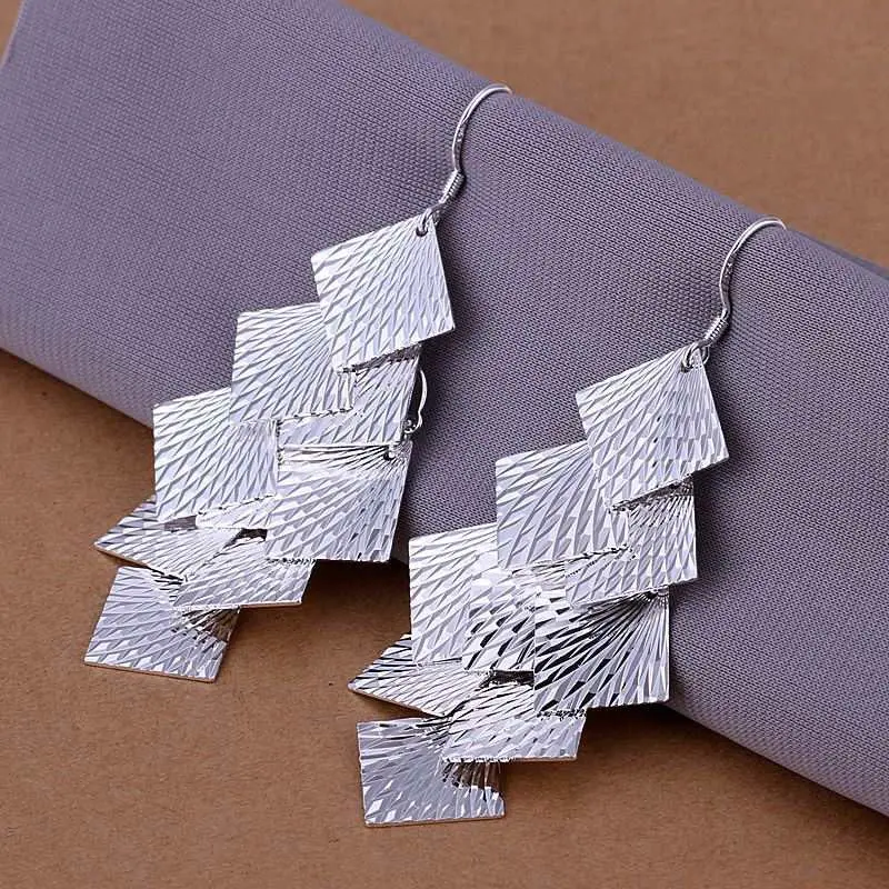 Silver Plated Earings Jewelry Square Chain Eardrop Drop Pendientes Costume Jewellery 1
