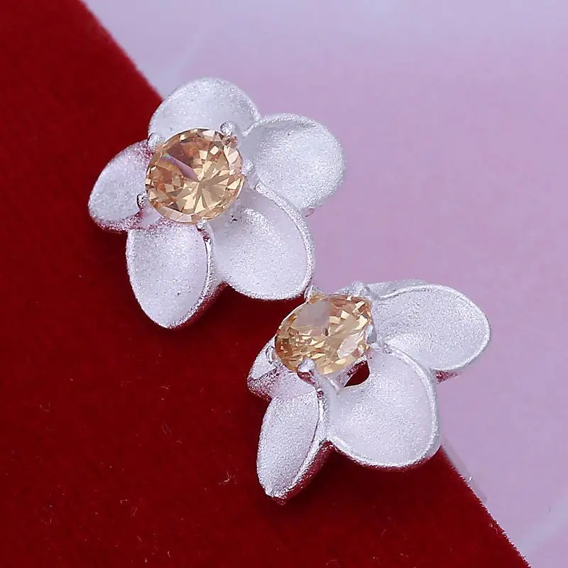 Silver Plated Earings White Flower Stud Pendientes Bear Joias 1