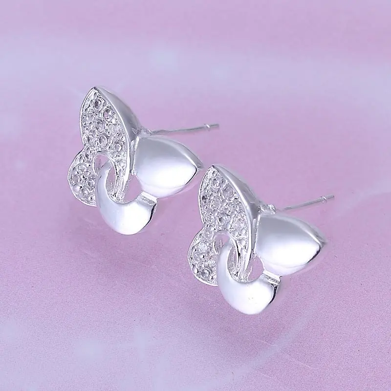 Silver Plated Earring Butterfly With Stone Stud Brinco Charms 2