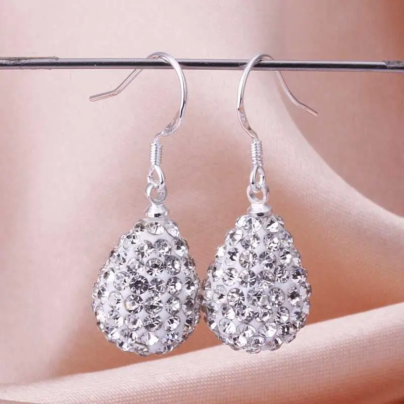 Silver Plated Earring Fine Rhinestone Crystal Shamballa Earring Silver Disco Earrings Sbe 79 1