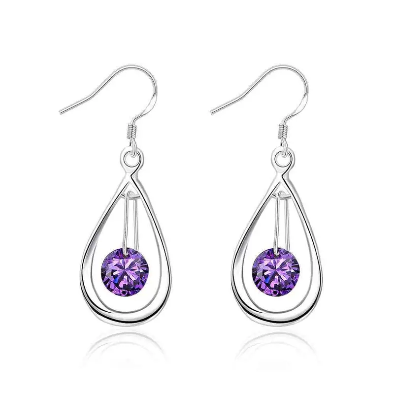 Silver Plated Earring Purple Stone Shell Drop Brincos Accessories 279 1