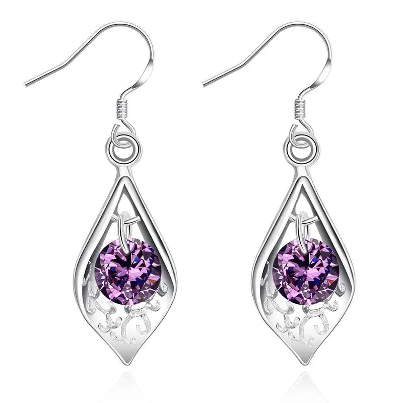 Silver Plated Earring Purple Stone Shell Drop Brincos Accessories 279 2