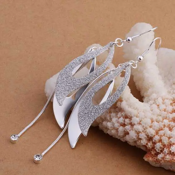 Silver Plated Earring Solid Two Piece Drop Boucle Doreille Femme Wedding Decoration 2