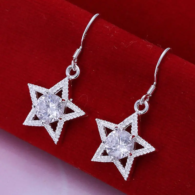 Silver Plated Earring Star With Stone Drop Cufflinks Ruby Jewelry 1