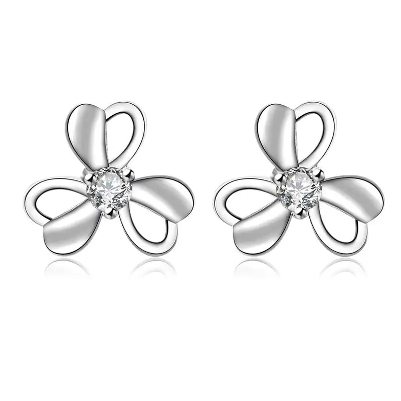 Silver Plated Earrings Clover Semi-Hollow Flower Stud Brincos De Festa Sport 177 1