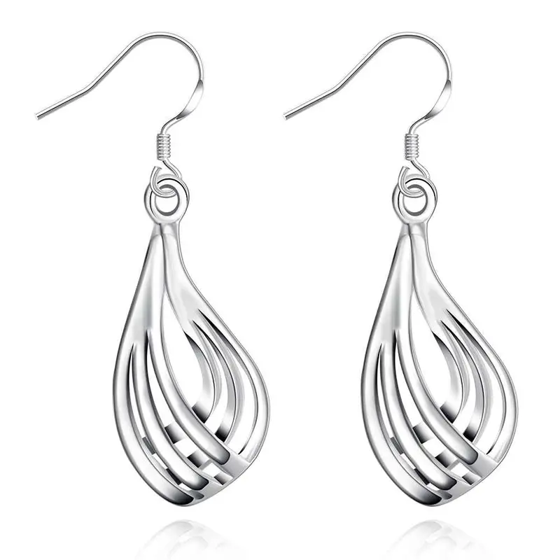 Silver Plated Earrings Corrugated Three-Wire Drop Brinco Bijoux Femme 1