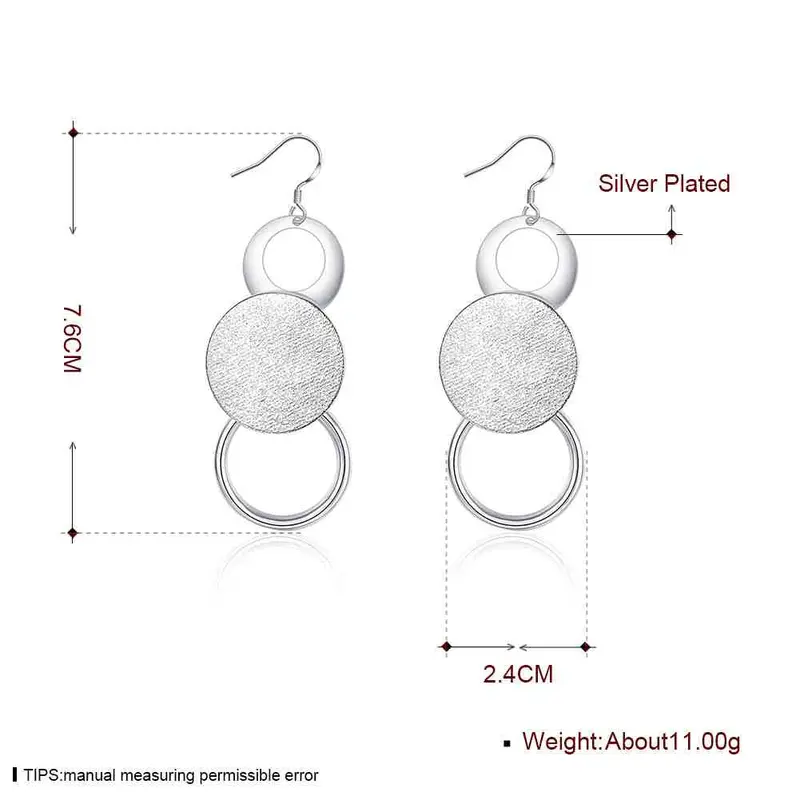 Silver Plated Earrings Dual Sand Drop Pendientes Bijoux 2