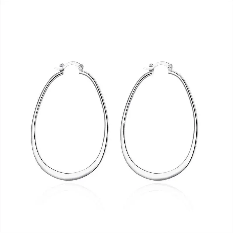 Silver Plated Earrings Flat U Hoop Orecchini Joias 199 1