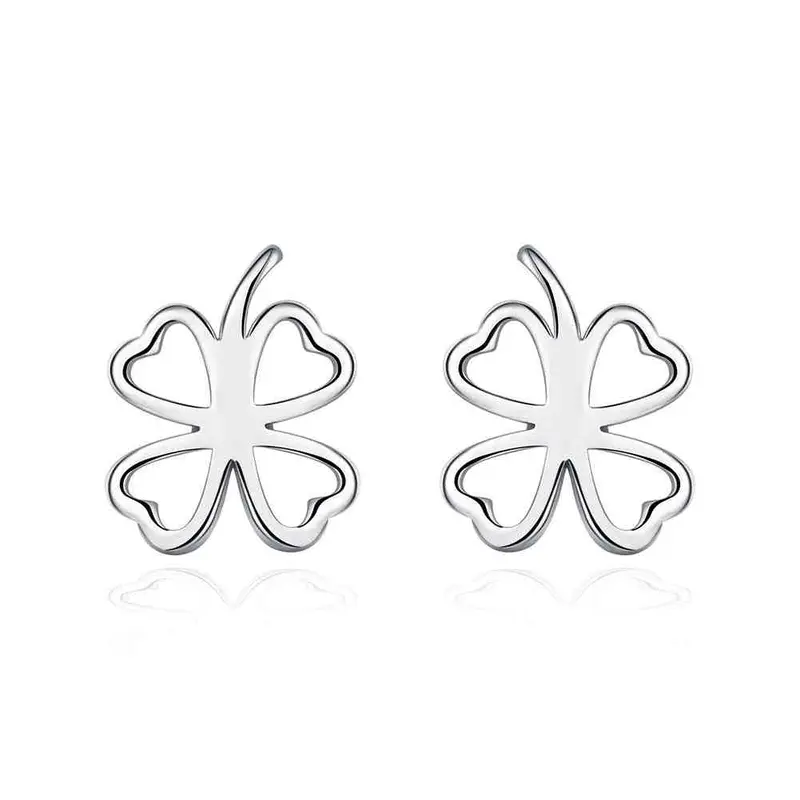 Silver Plated Earrings Four-Leaf Clover Stud Cuff Floating Charms 1