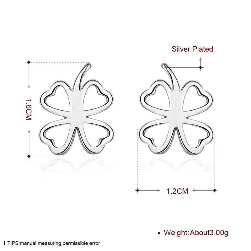 Silver Plated Earrings Four-Leaf Clover Stud Cuff Floating Charms 2