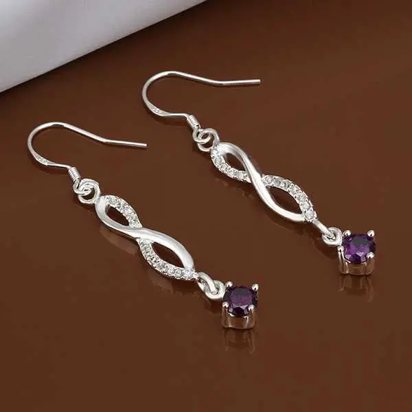 Silver Plated Earrings Inlaid Purple Stone Drop Cuff Bijoux Femme 1