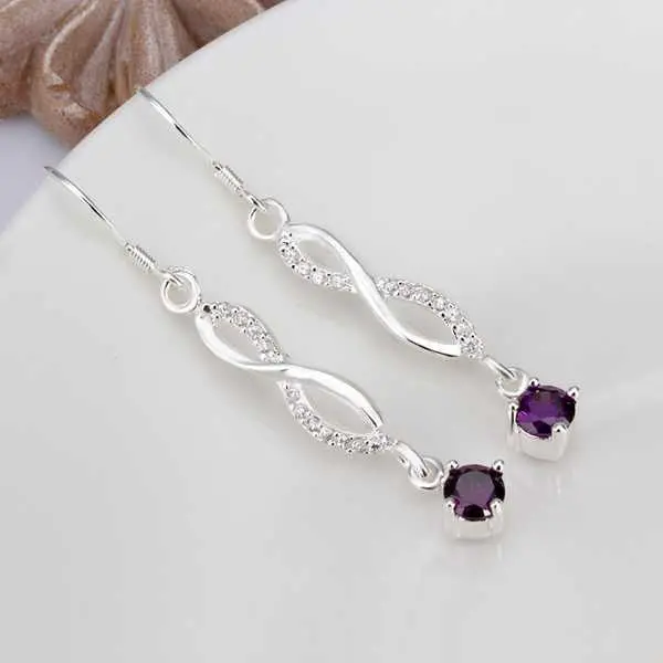Silver Plated Earrings Inlaid Purple Stone Drop Cuff Bijoux Femme 2