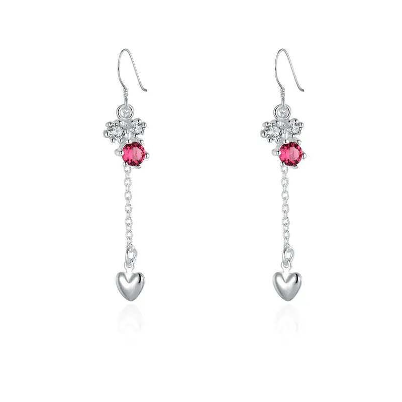 Silver-Plated Earrings Red Stone Drop Heart Drop Orecchini Wedding Decoration 1