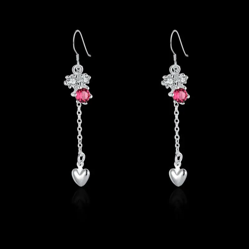 Silver-Plated Earrings Red Stone Drop Heart Drop Orecchini Wedding Decoration 2