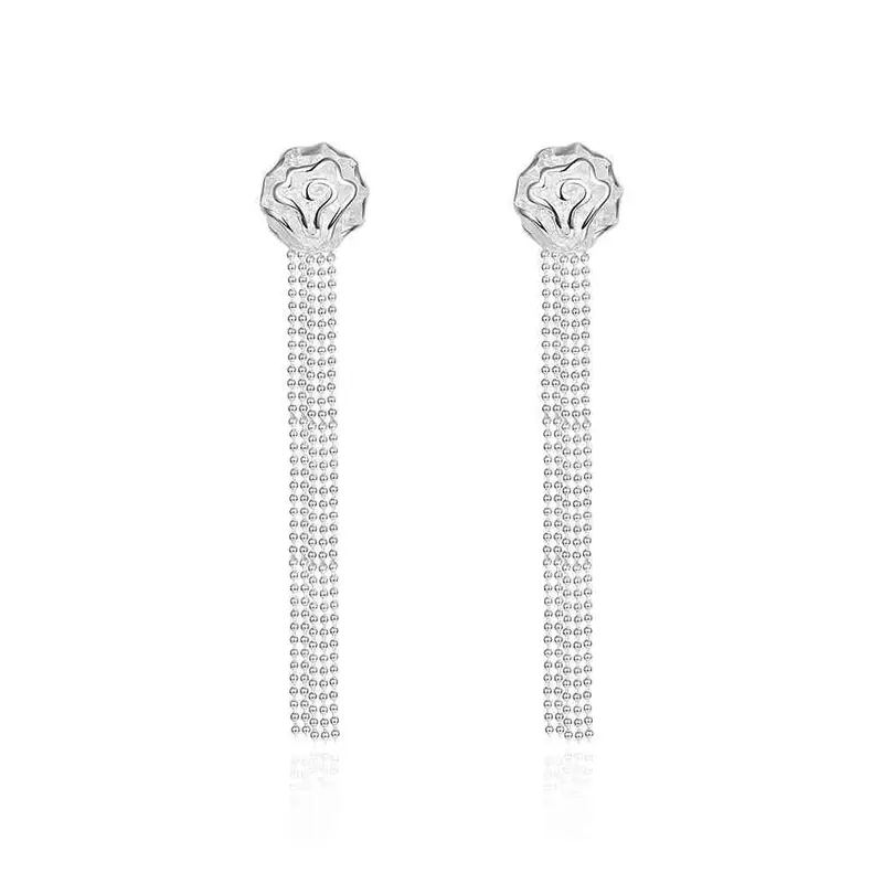Silver Plated Earrings Rose Beads Drop Ear Cuff Jewerly Accessories 1