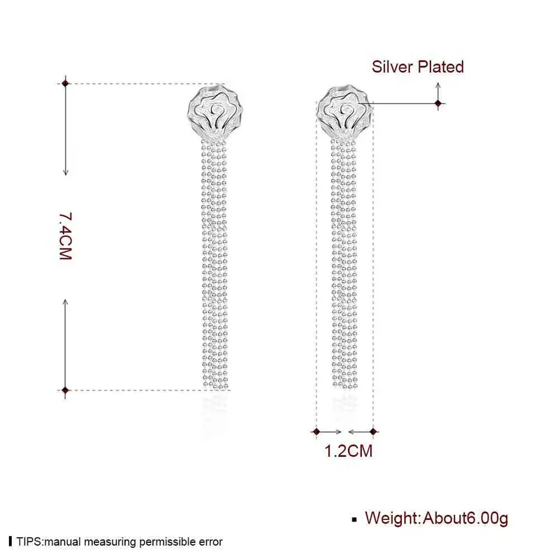Silver Plated Earrings Rose Beads Drop Ear Cuff Jewerly Accessories 2