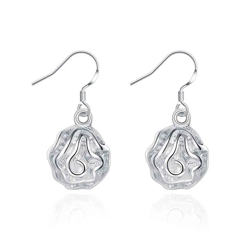 Silver Plated Earrings Rose Drop Brinco Ruby Jewelry 1