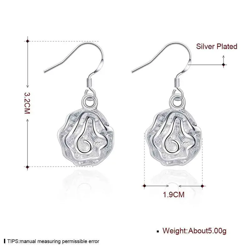 Silver Plated Earrings Rose Drop Brinco Ruby Jewelry 2