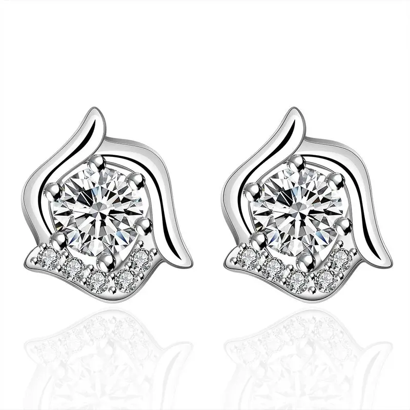 Silver Plated Earrings Withe Rose Flower Stud Brincos De Festa Collier Plastron Femme  13 1