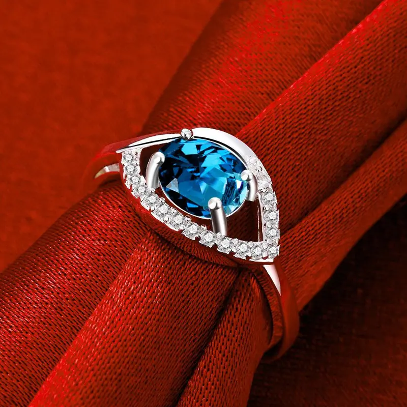 Silver Plated Engagement Ring Eyes Stone Bague Femme Bone341 14