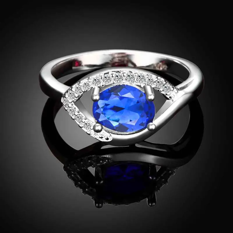 Silver Plated Engagement Ring Eyes Stone Bague Femme Bone341 2